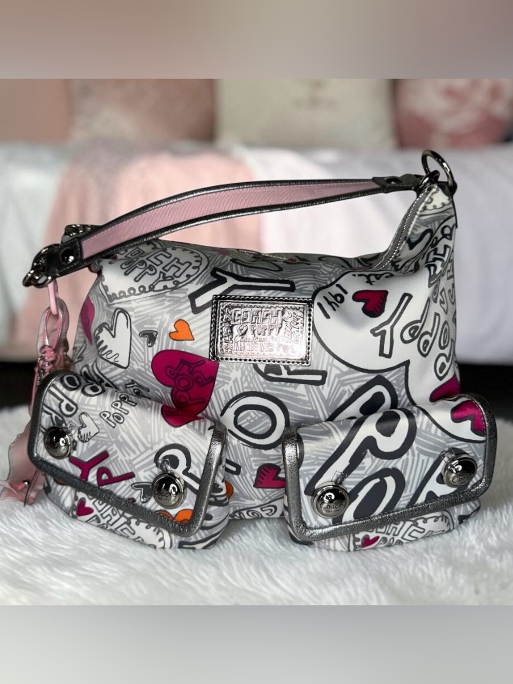 Coach Poppy Silver Graffiti Boho Bag - Picture 6 of 13